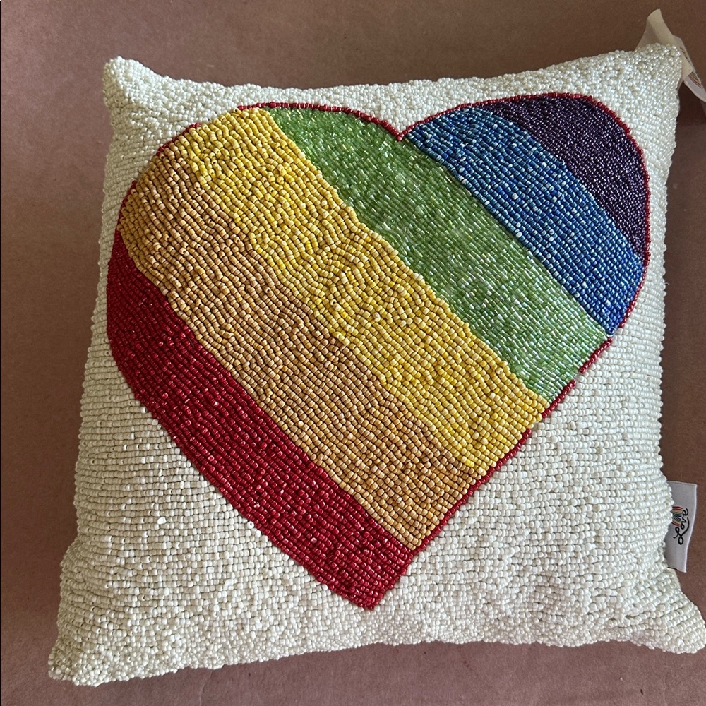 Love Multicolor Beaded Heart Accent Pillow